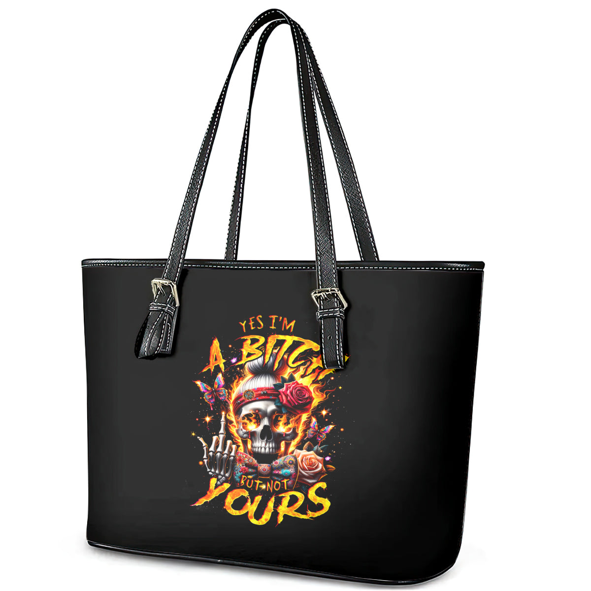 Lady Skull Leather Tote Bag Yes I'm A Bitch But Not Yours DT01