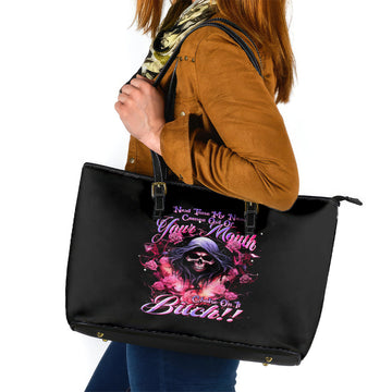 Rose Skull Leather Tote Bag Next Time My Name Comes Out Of Your Mouth Choke On iT Bitch DT01