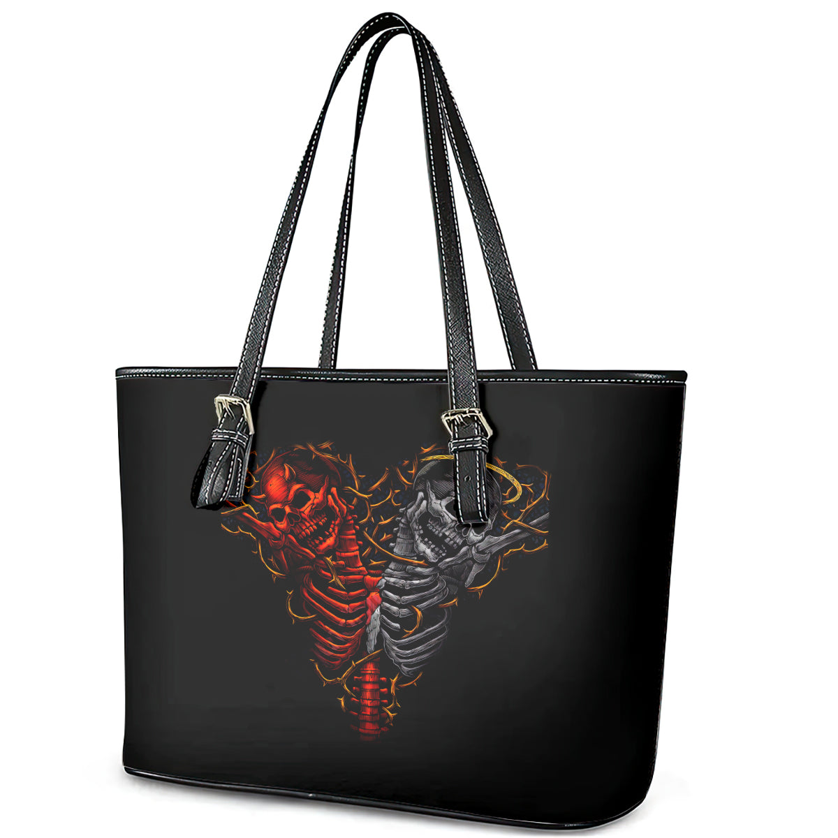 Skull Leather Tote Bag Devil And Angel Twin Skull DT01