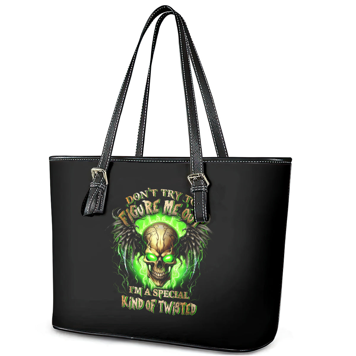 Skull Leather Tote Bag Don't Try To Figured Me Out DT01