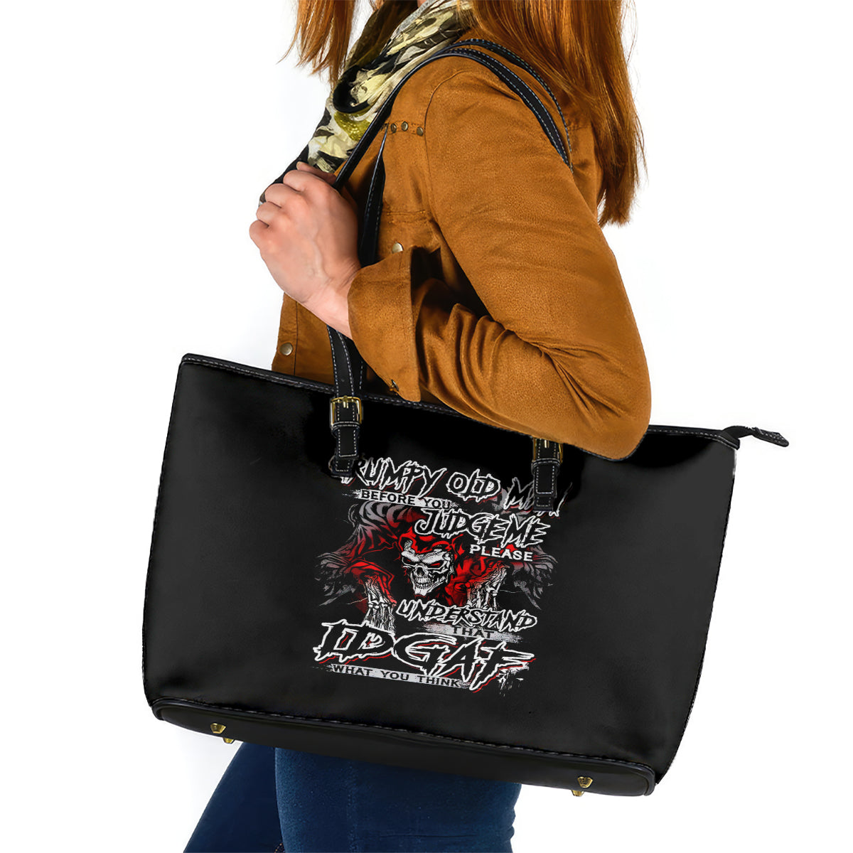 Skull Leather Tote Bag Before Your Judge Me Pls Understand DT01