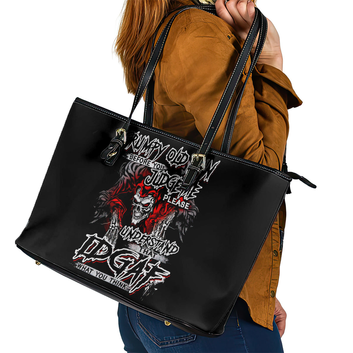 Skull Leather Tote Bag Before Your Judge Me Pls Understand DT01