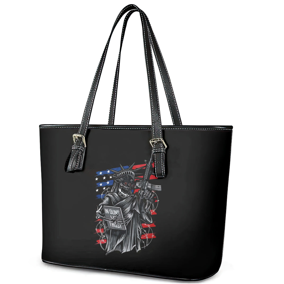 American Skull Leather Tote Bag In Gun We Trust DT01