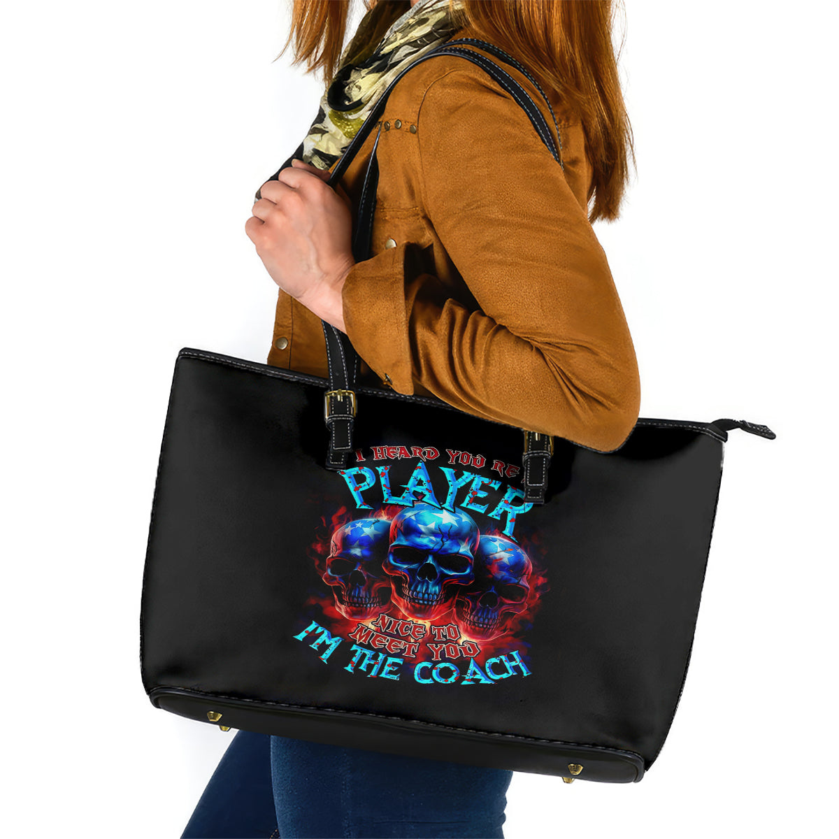American Skull Leather Tote Bag Nice To Meet You Im The Coach DT01