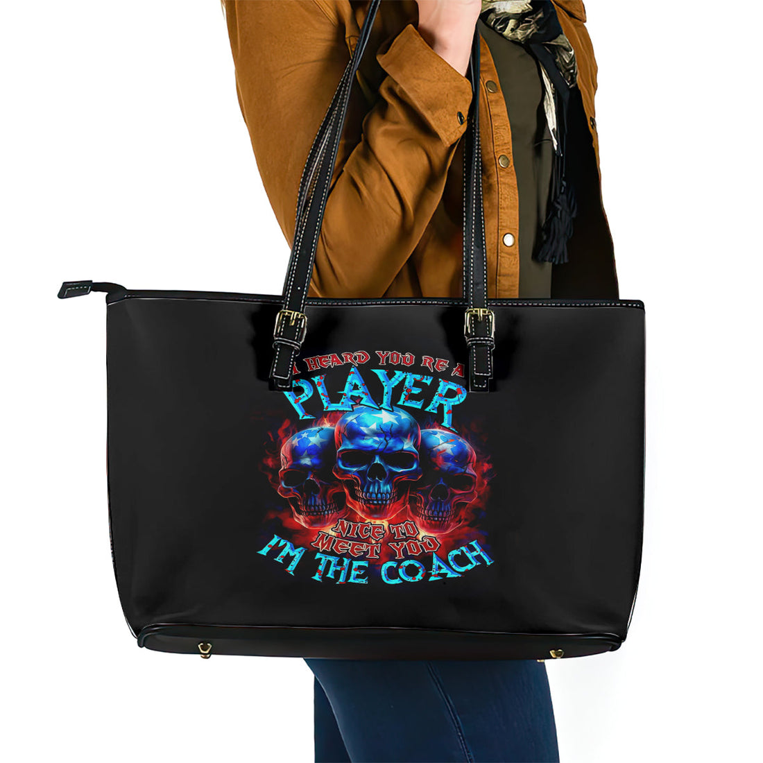 American Skull Leather Tote Bag Nice To Meet You Im The Coach DT01