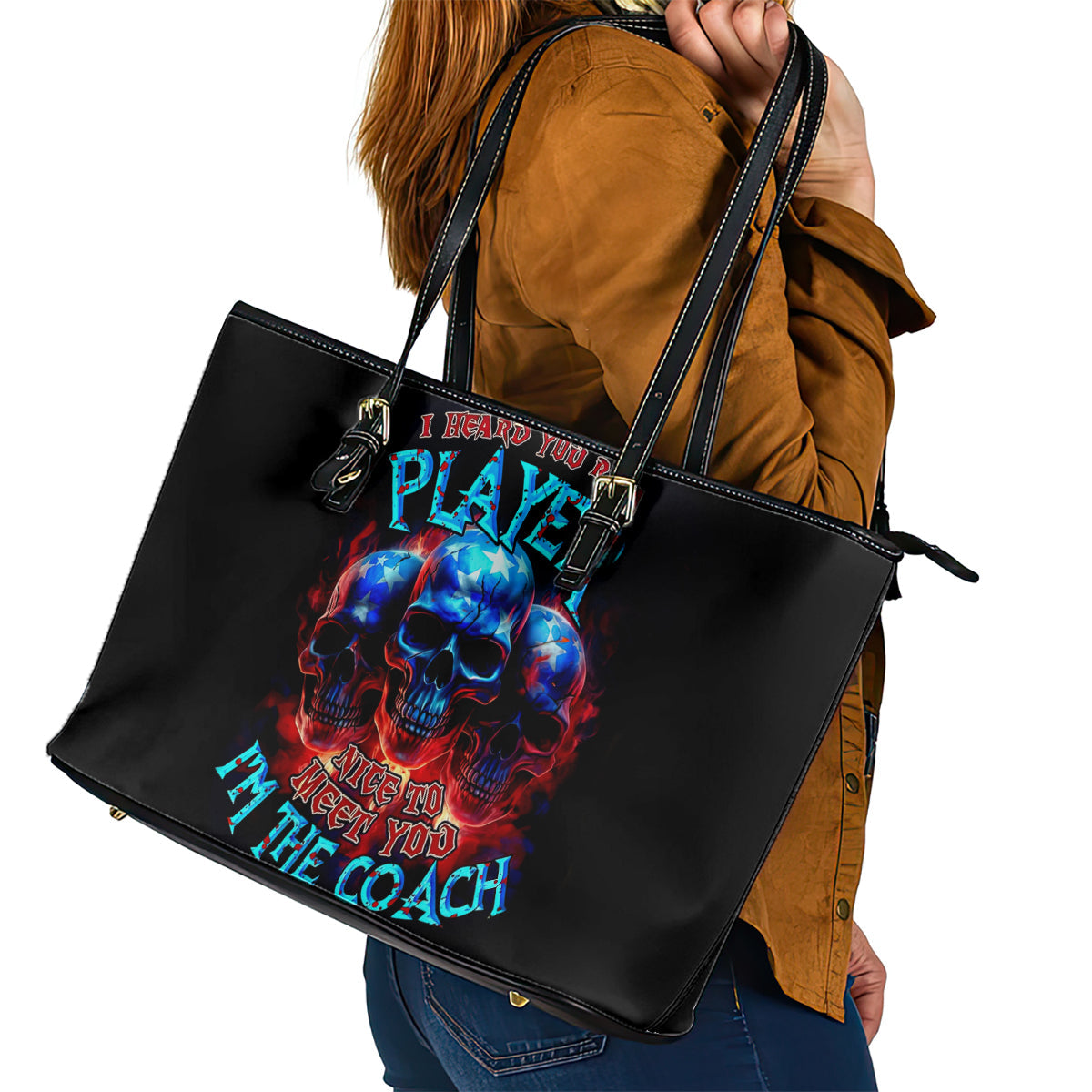 American Skull Leather Tote Bag Nice To Meet You Im The Coach DT01