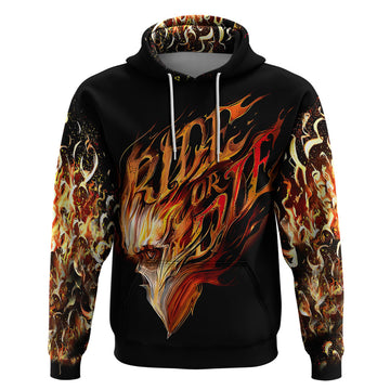 Fire Skull Hoodie Flame SKull Ride Or Die DT01