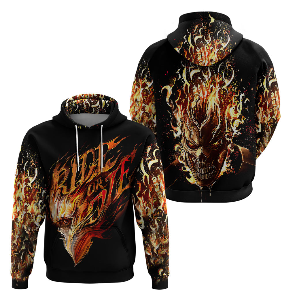 Fire Skull Hoodie Flame SKull Ride Or Die DT01