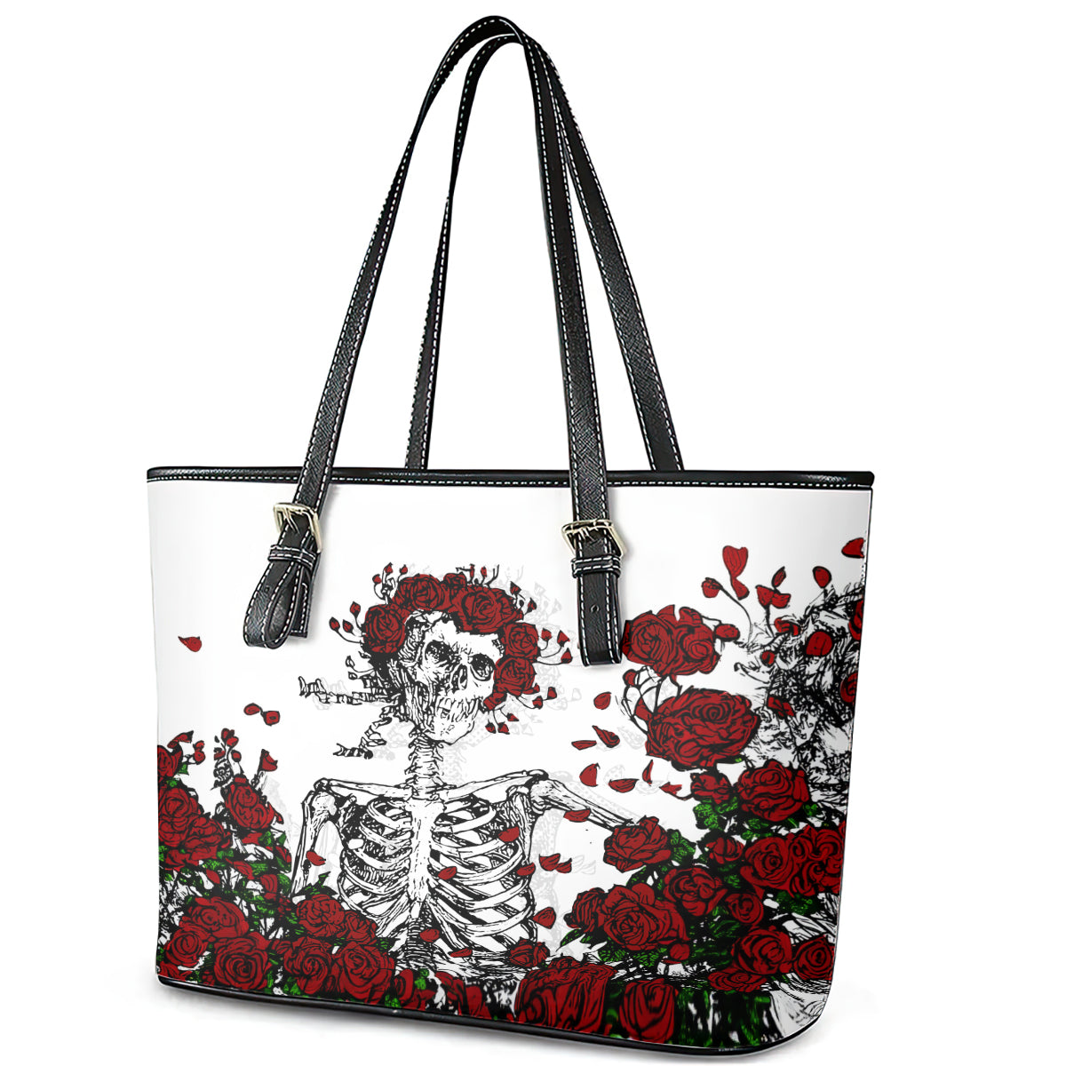 Rose Skull Leather Tote Bag Rose Skull Day Of The Dead DT01
