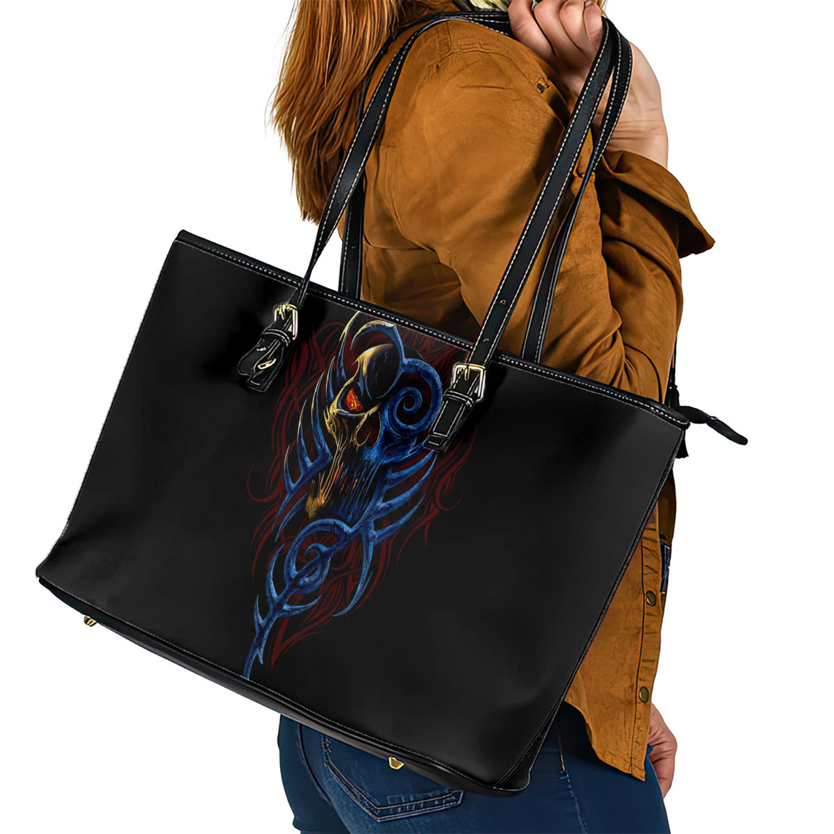 Devil Skull Leather Tote Bag Devil Face Scream DT01