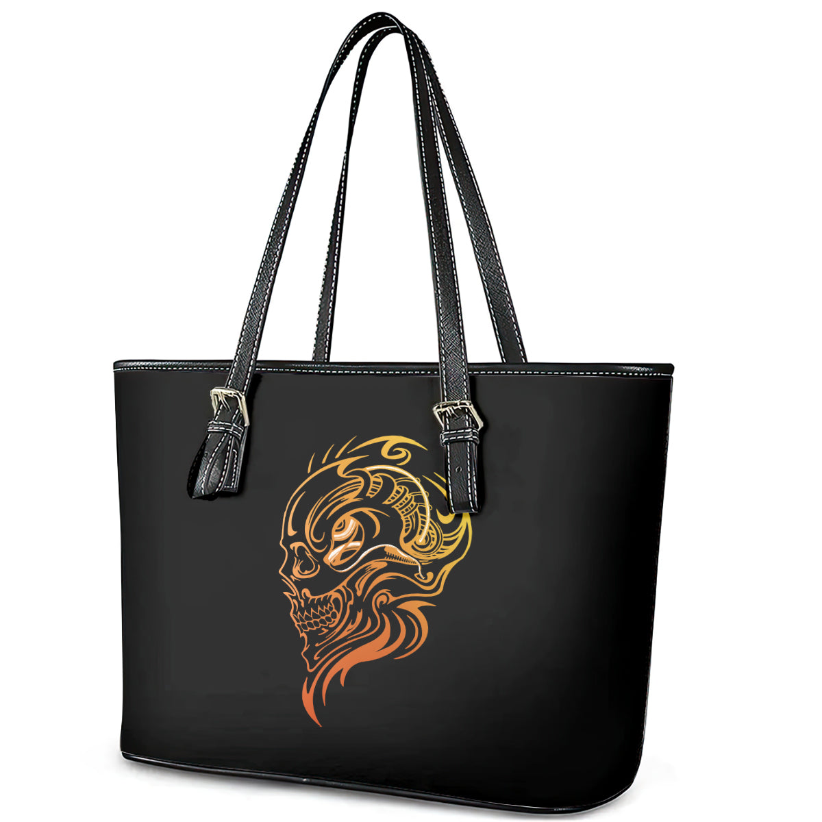Tattoo Skull Leather Tote Bag Golden Skull Face Tattoo DT01