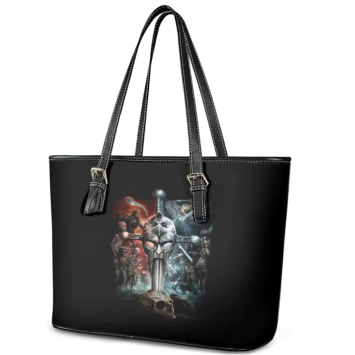 Warrior Skull Leather Tote Bag Skull Warrior Viking DT01