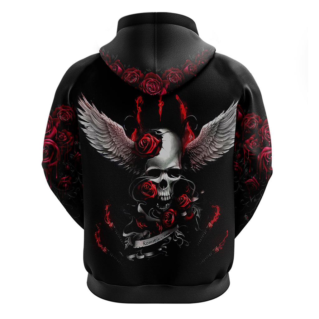 Wings Rose Skull Hoodie Romantic Rose Skull Wings DT01