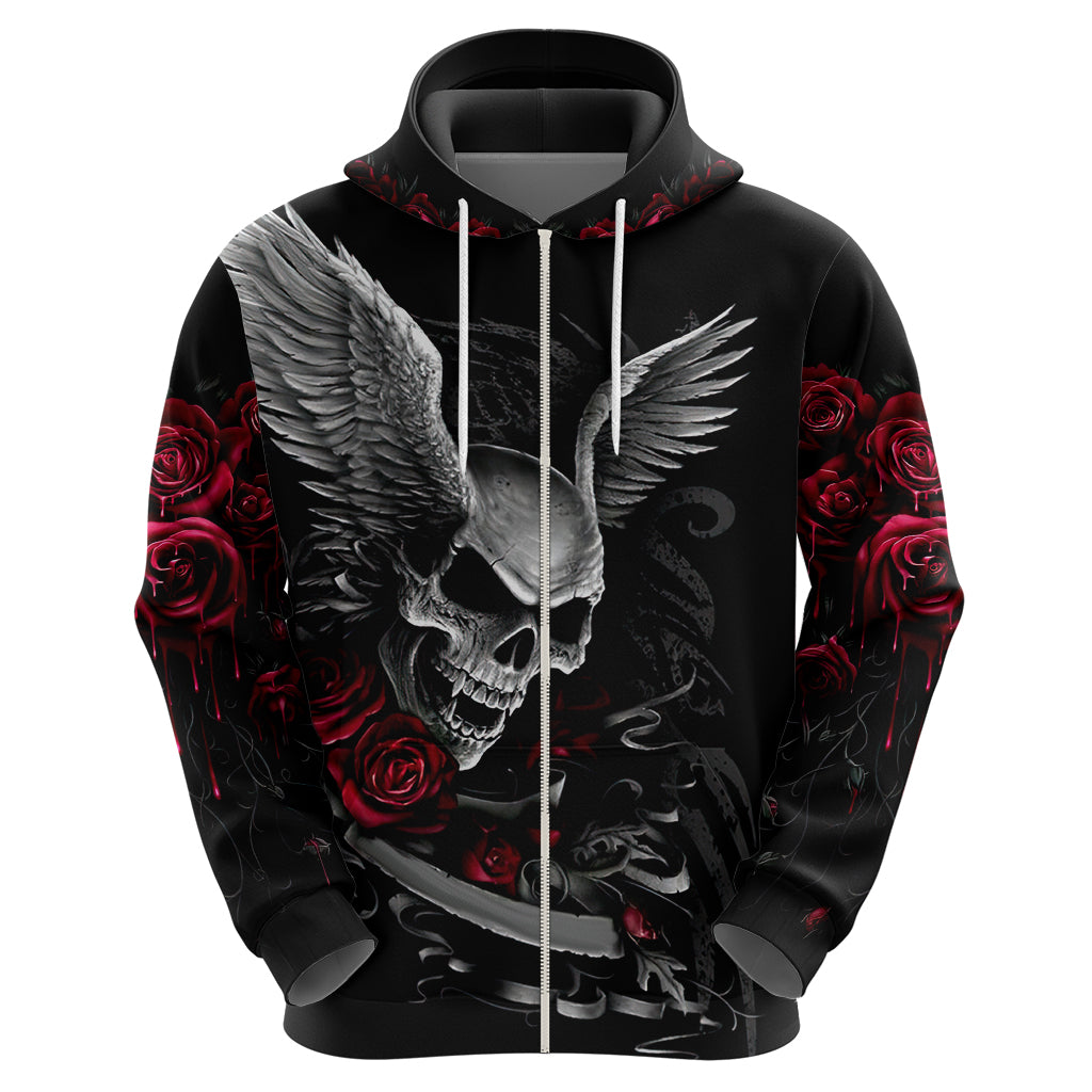 Wings Rose Skull Hoodie Romantic Rose Skull Wings DT01