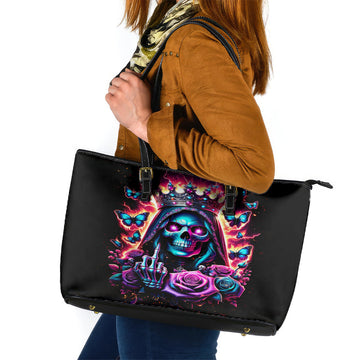 Thunder Skull Leather Tote Bag Bitch I'm Not A Princess I'm The Fucking Queen DT01