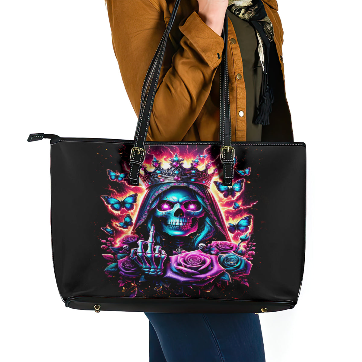 Thunder Skull Leather Tote Bag Bitch I'm Not A Princess I'm The Fucking Queen DT01