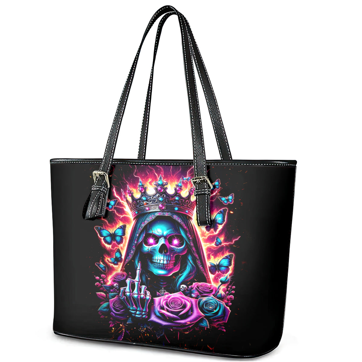 Thunder Skull Leather Tote Bag Bitch I'm Not A Princess I'm The Fucking Queen DT01
