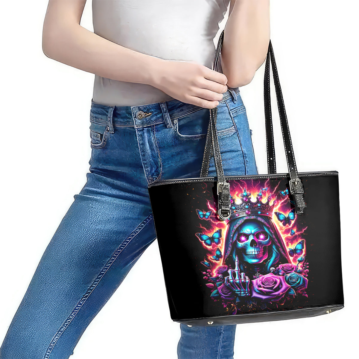 Thunder Skull Leather Tote Bag Bitch I'm Not A Princess I'm The Fucking Queen DT01