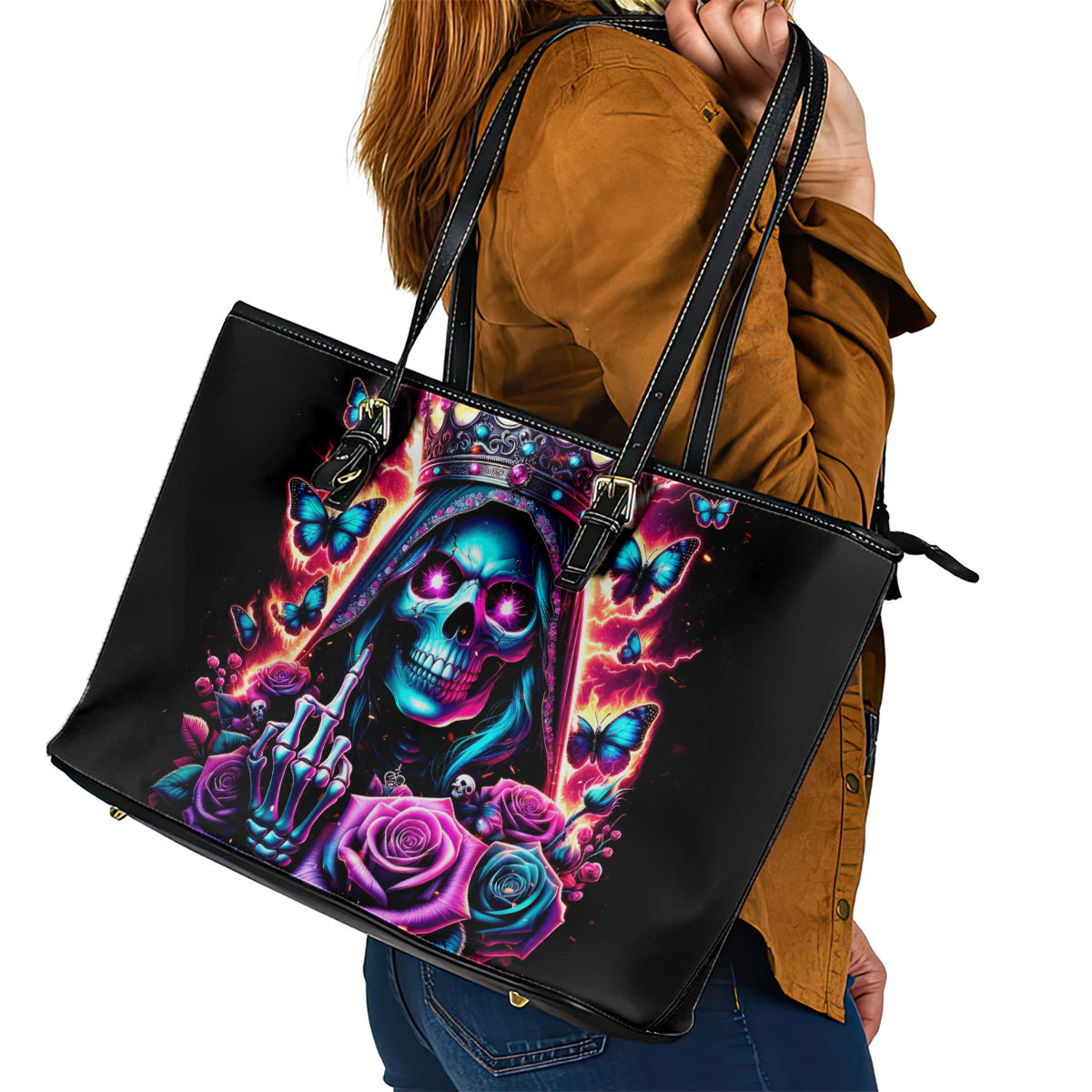 Thunder Skull Leather Tote Bag Bitch I'm Not A Princess I'm The Fucking Queen DT01