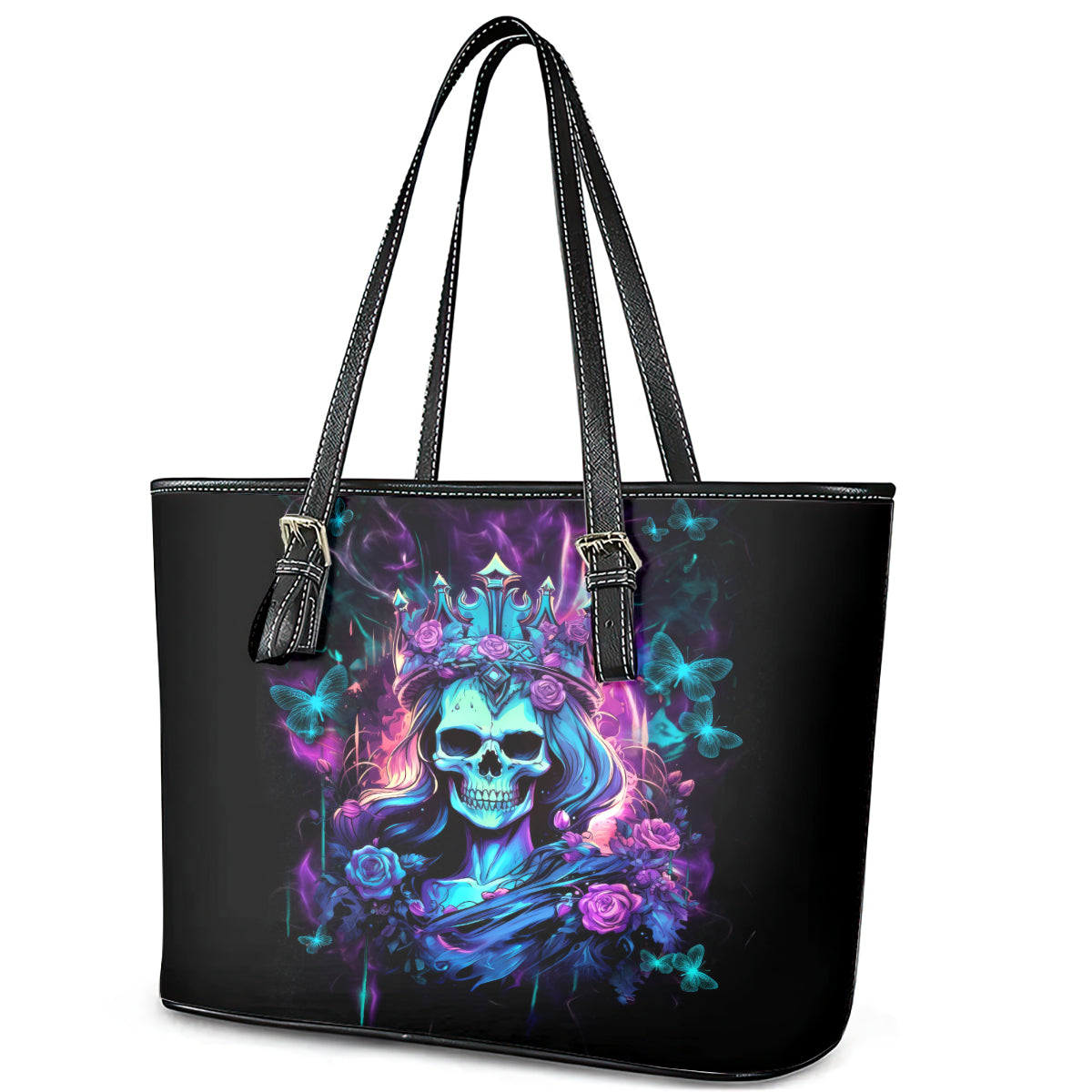 Rose Skull Leather Tote Bag Bitch I'm Not A Princess I'm The Fucking Queen DT01