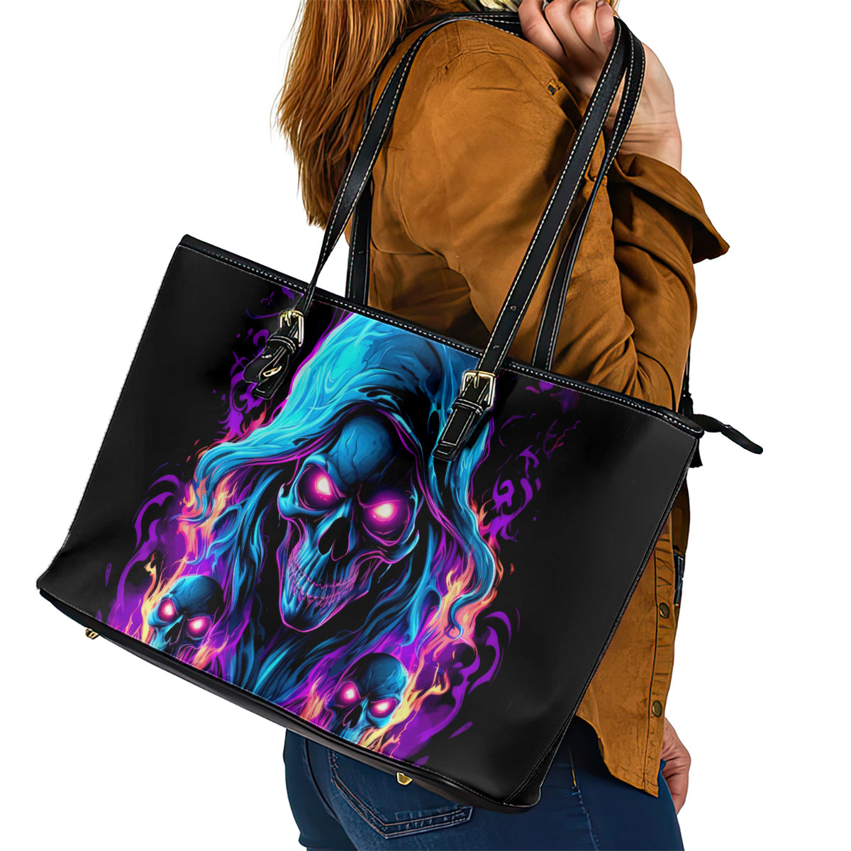 Flame Skull Leather Tote Bag Did I Piss You Off That Great At Least I'm Doing Something Right DT01