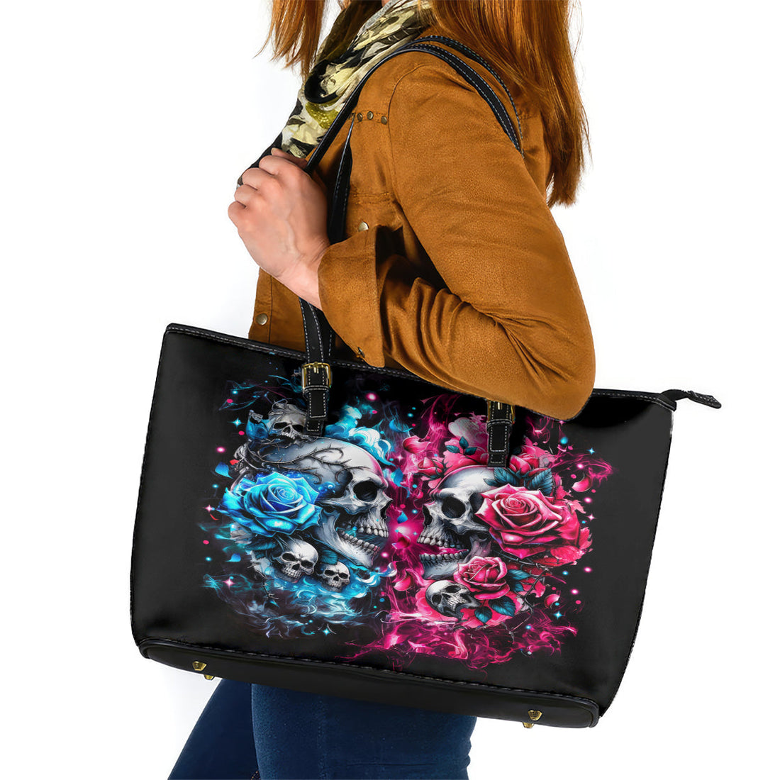 Couple Skull Leather Tote Bag Don't Try To Figure Me Out I'm Special DT01