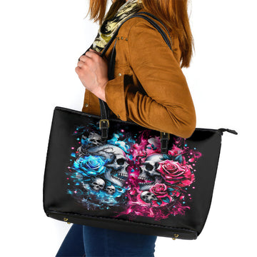 Couple Skull Leather Tote Bag Don't Try To Figure Me Out I'm Special DT01