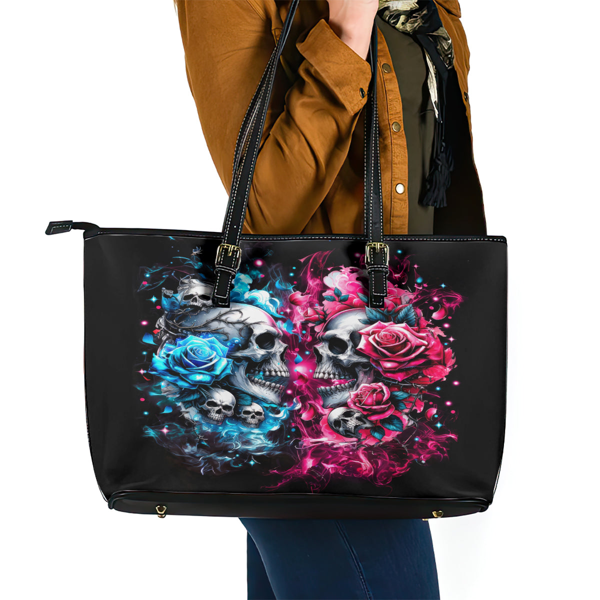 Couple Skull Leather Tote Bag Don't Try To Figure Me Out I'm Special DT01