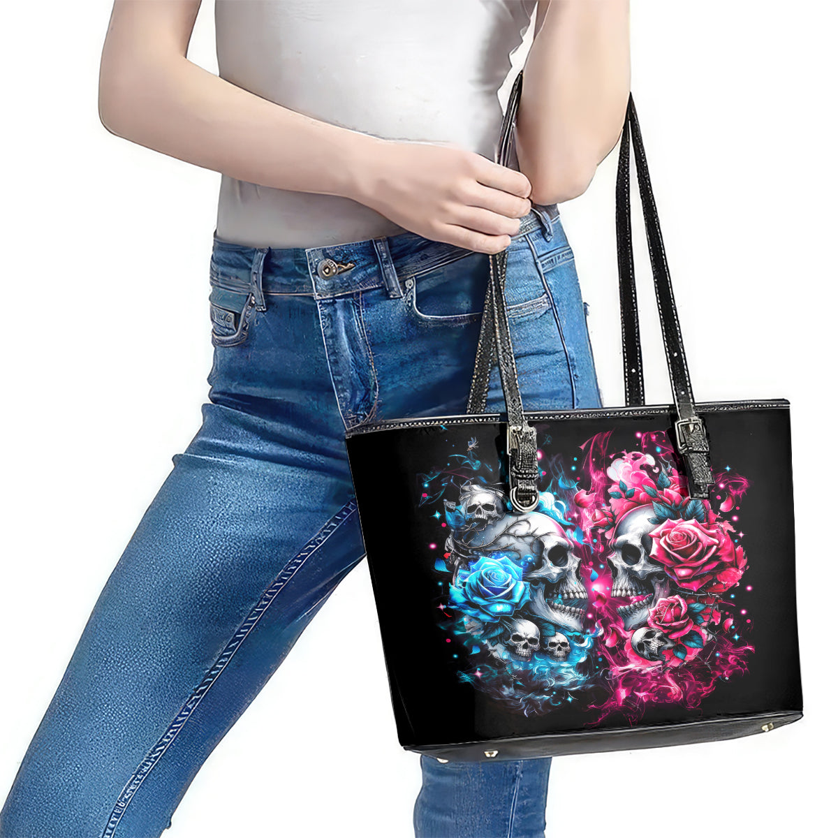 Couple Skull Leather Tote Bag Don't Try To Figure Me Out I'm Special DT01