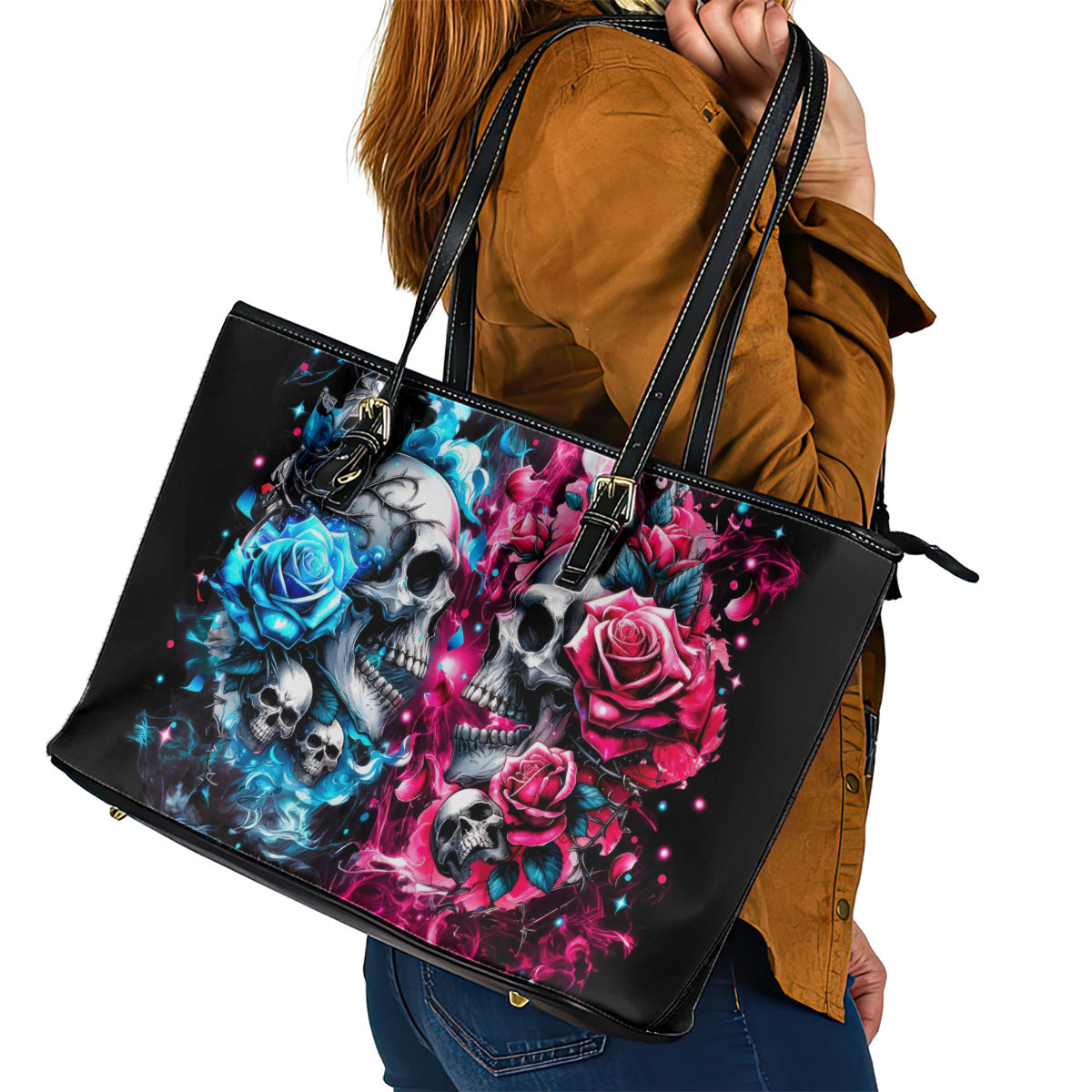 Couple Skull Leather Tote Bag Don't Try To Figure Me Out I'm Special DT01