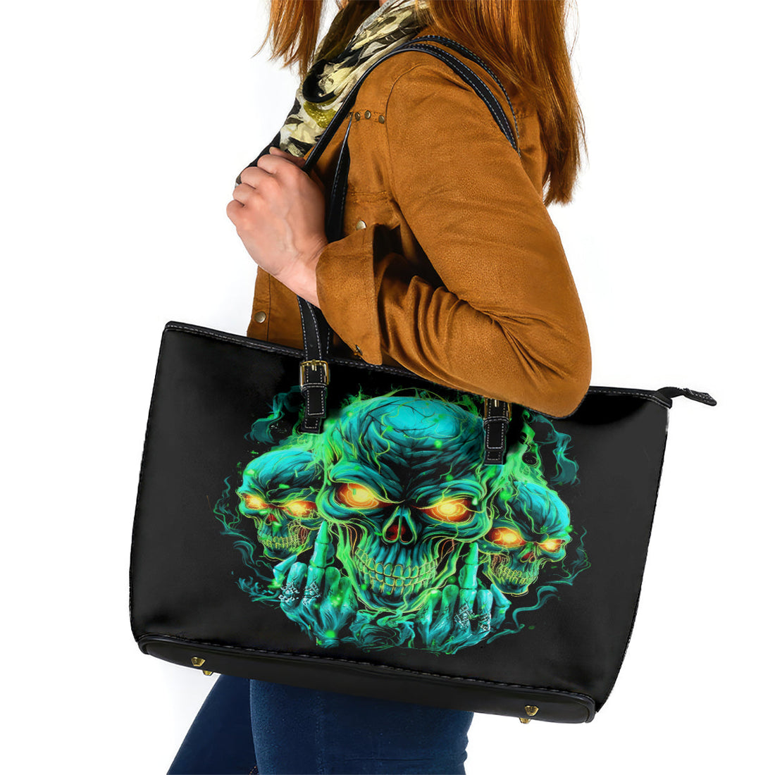 Flame Skull Leather Tote Bag Fuck You You Fuckin Fuck DT01