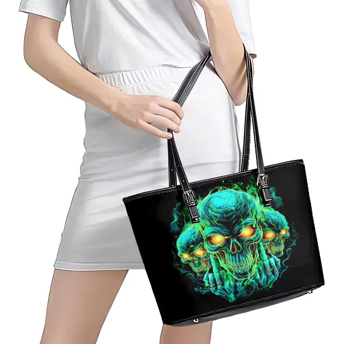 Flame Skull Leather Tote Bag Fuck You You Fuckin Fuck DT01