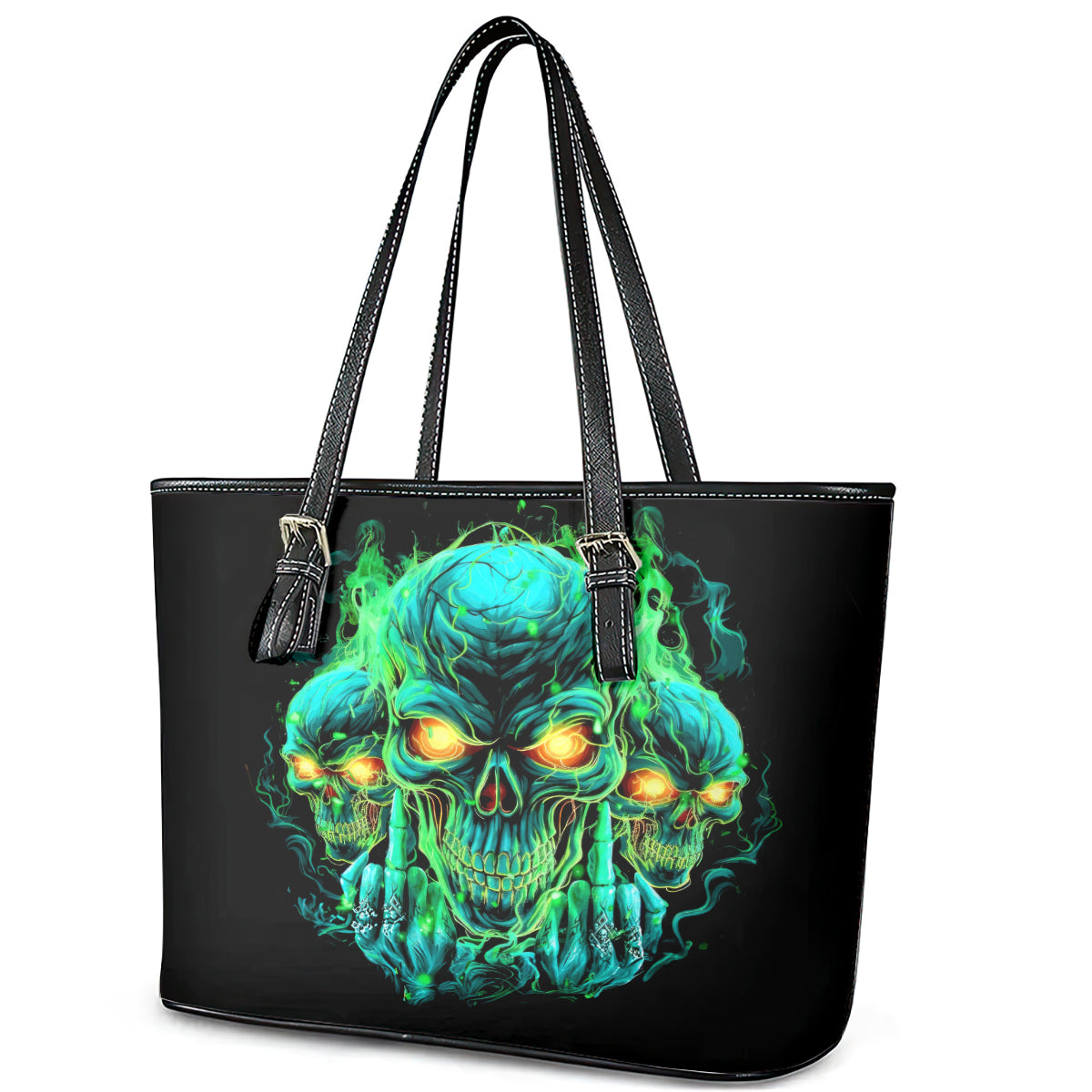 Flame Skull Leather Tote Bag Fuck You You Fuckin Fuck DT01
