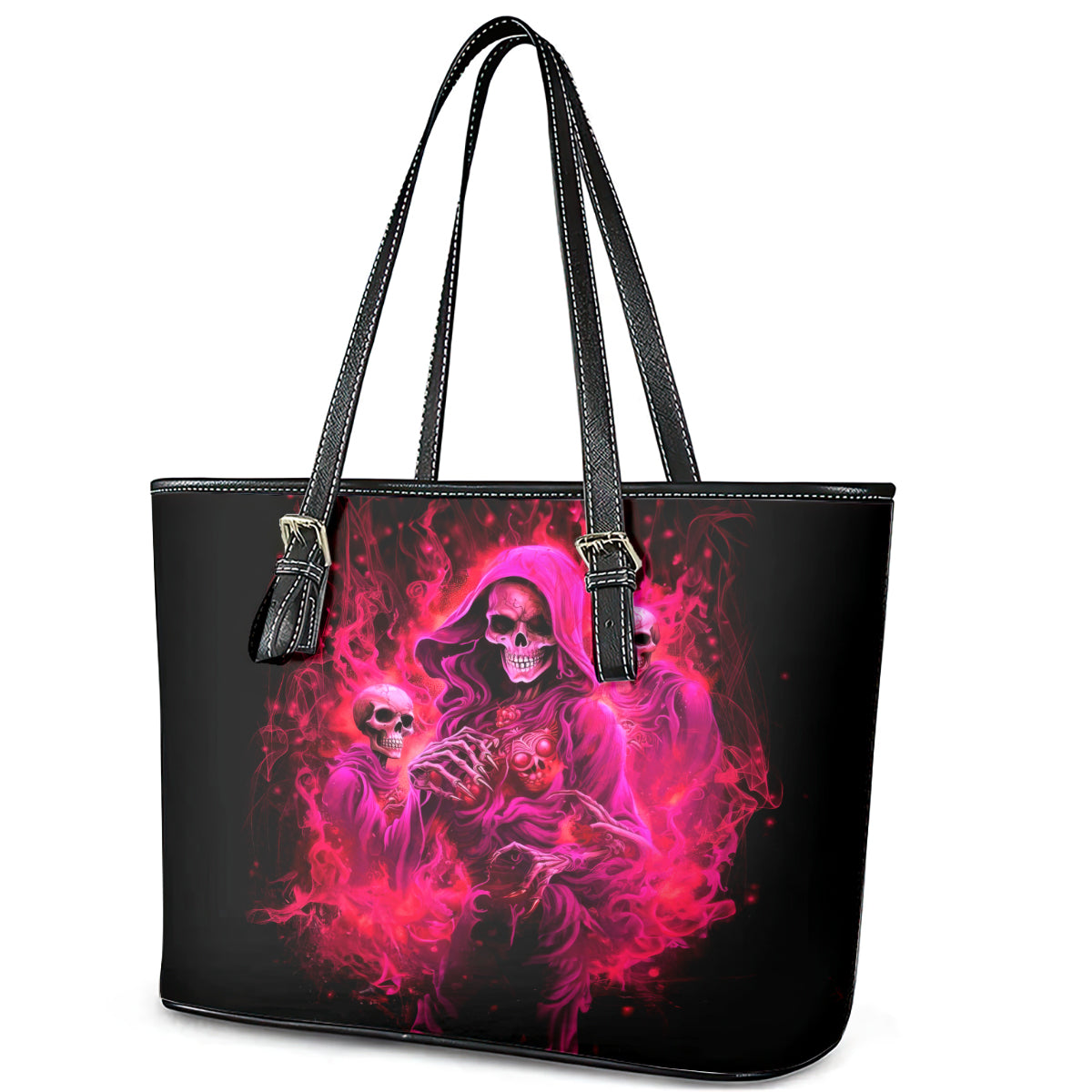 Flame Skull Leather Tote Bag I Have 3 Sides Quite Sweet Funny Crazy And The Side You Never See DT01