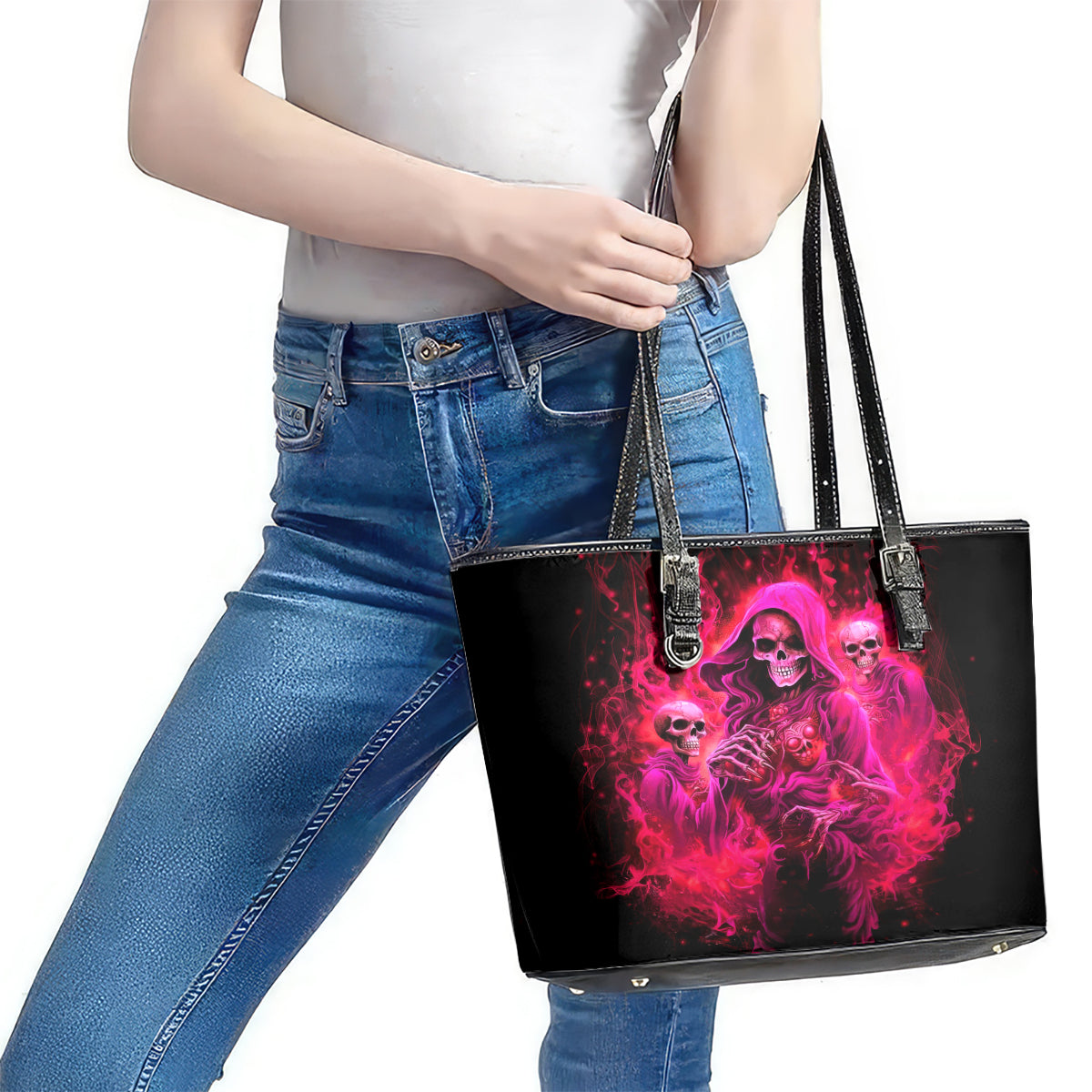 Flame Skull Leather Tote Bag I Have 3 Sides Quite Sweet Funny Crazy And The Side You Never See DT01