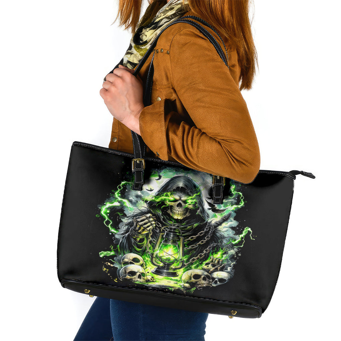Reaper Skull Leather Tote Bag I Think I Was Designed To Be Alone DT01