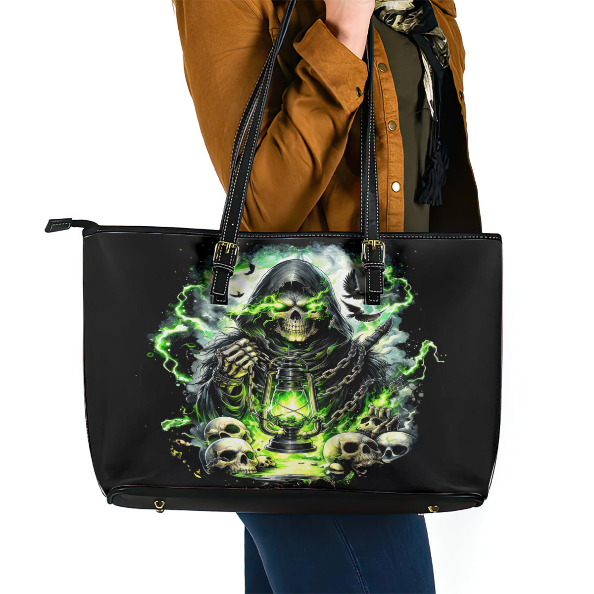 Reaper Skull Leather Tote Bag I Think I Was Designed To Be Alone DT01