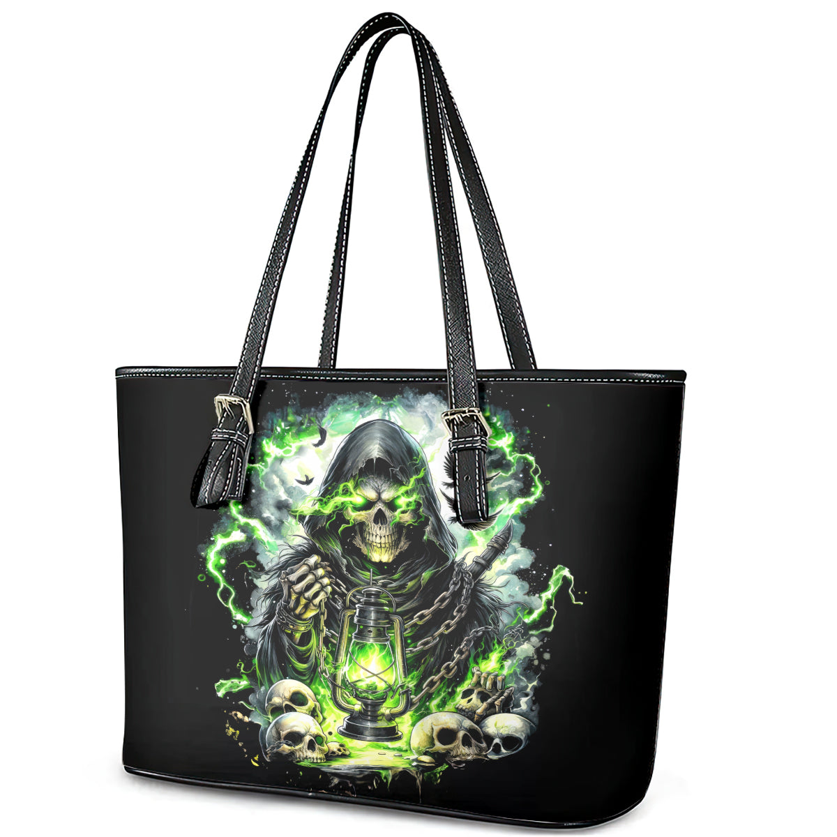 Reaper Skull Leather Tote Bag I Think I Was Designed To Be Alone DT01