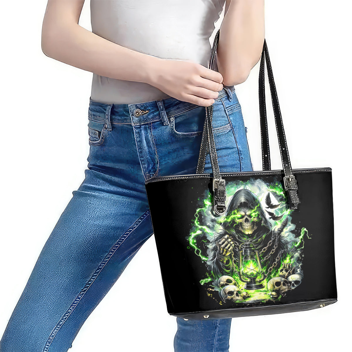 Reaper Skull Leather Tote Bag I Think I Was Designed To Be Alone DT01