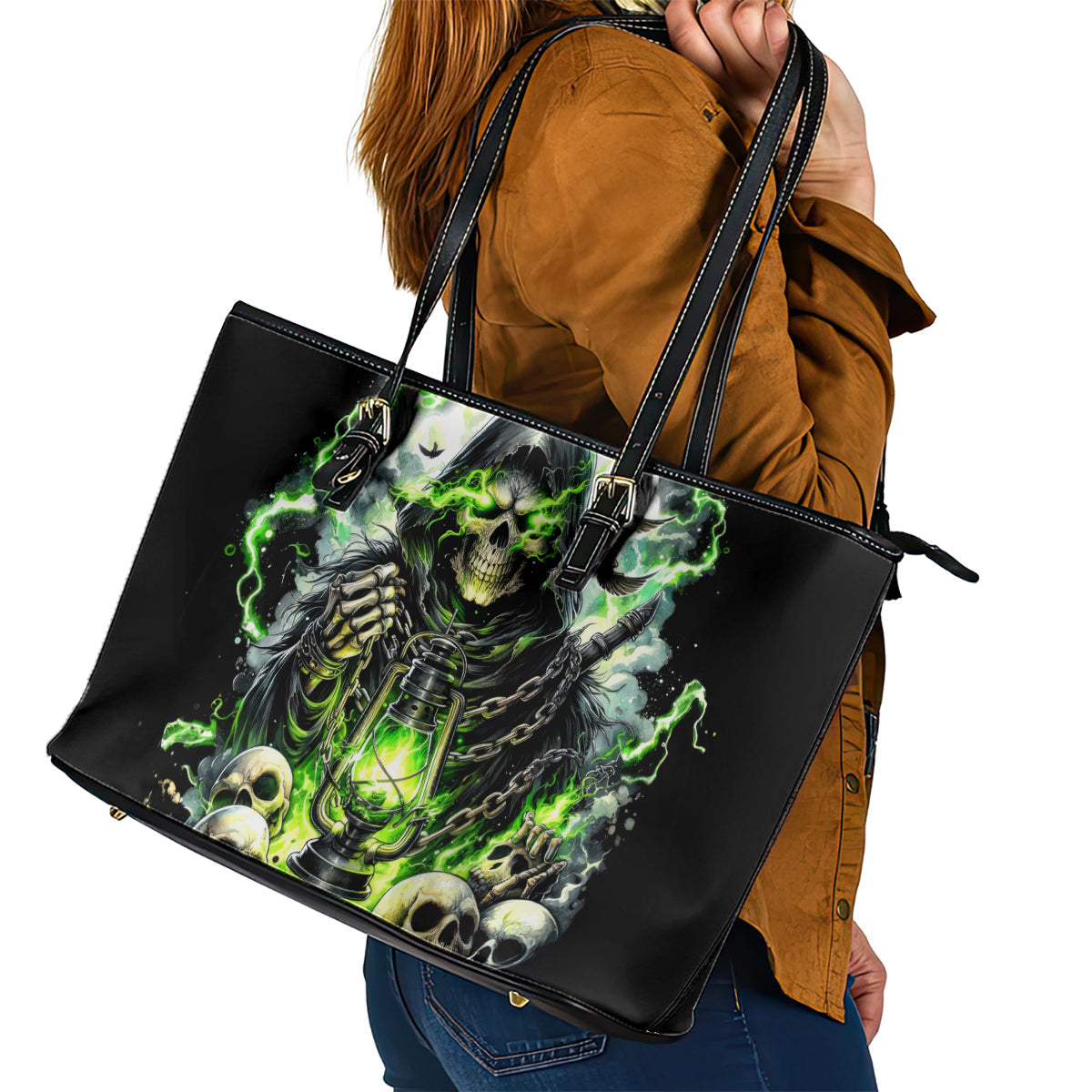 Reaper Skull Leather Tote Bag I Think I Was Designed To Be Alone DT01