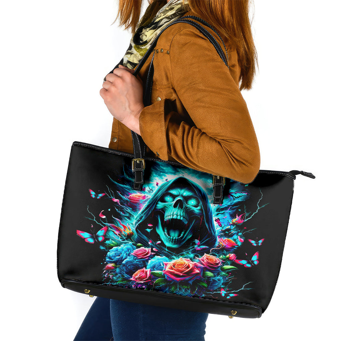 Rose Skull Leather Tote Bag She Whispered Back Iam The Storm DT01