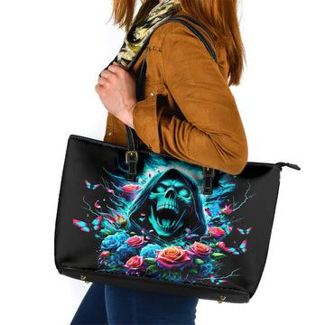 Rose Skull Leather Tote Bag She Whispered Back Iam The Storm DT01