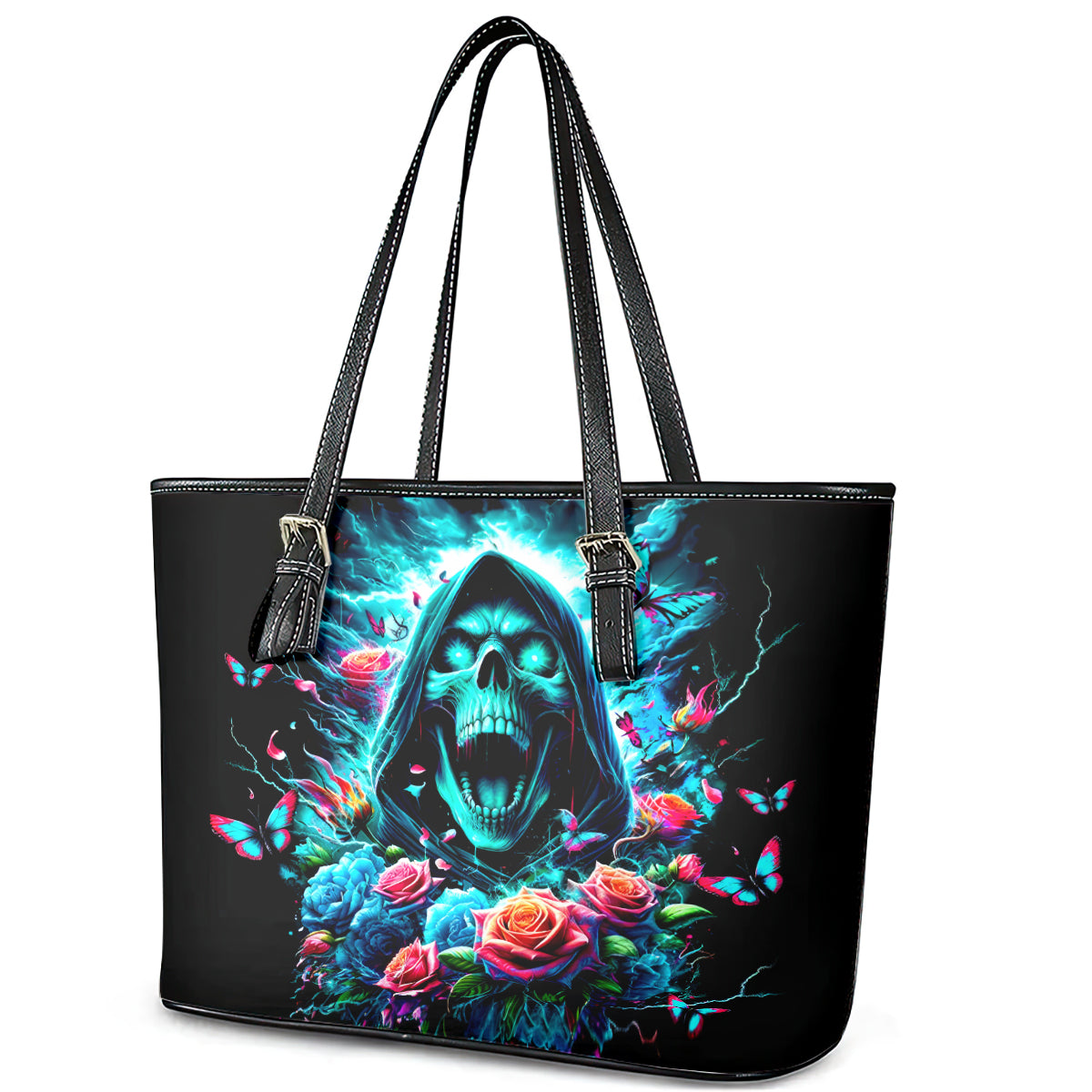 Rose Skull Leather Tote Bag She Whispered Back Iam The Storm DT01