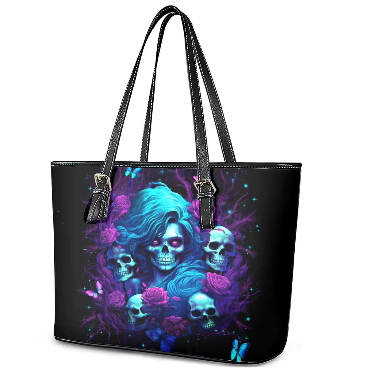 Rose Skull Leather Tote Bag I'm Never Alone My Demon Are With Me 24/7 DT01