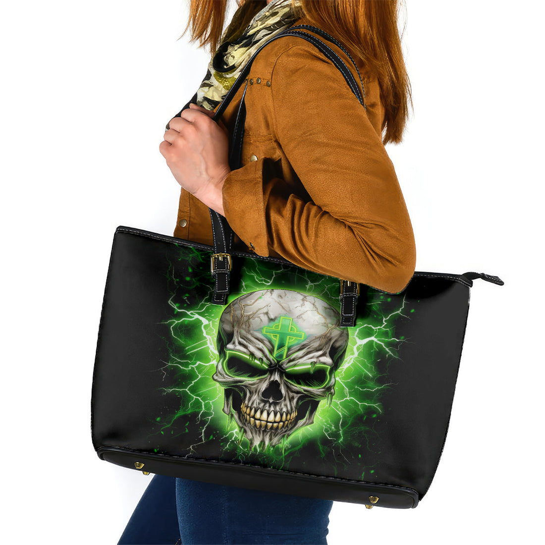Thunder Skull Leather Tote Bag I'm Not Anti-Social I Must Not User Friendly DT01