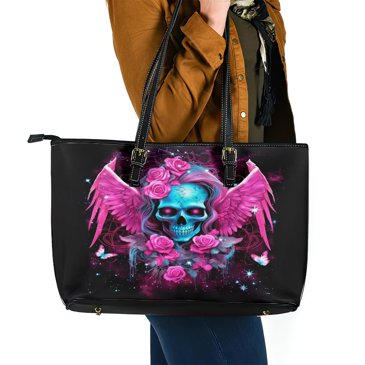 Skull Lady Leather Tote Bag In My Next Life I Want To Be The Karma Fairy DT01