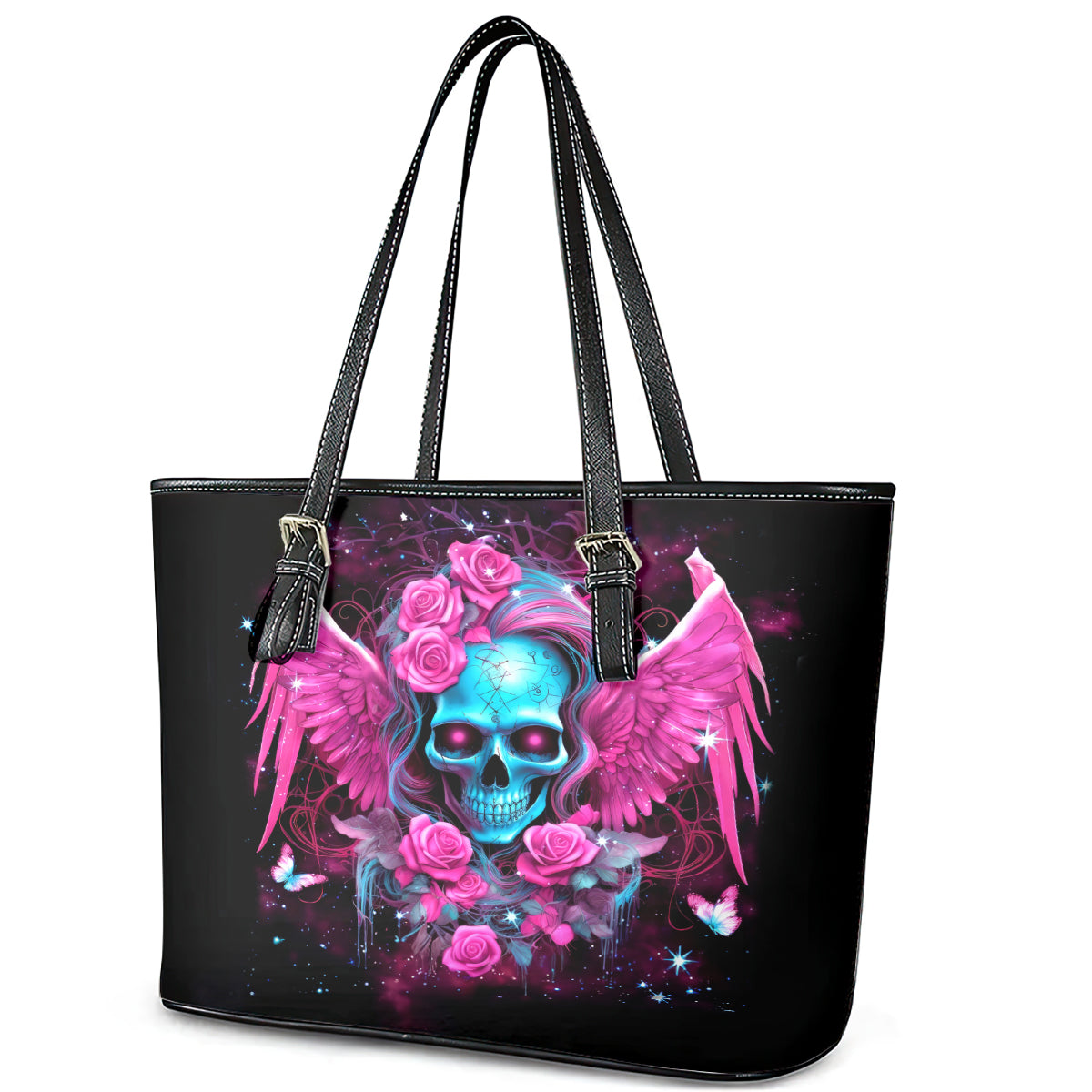 Skull Lady Leather Tote Bag In My Next Life I Want To Be The Karma Fairy DT01