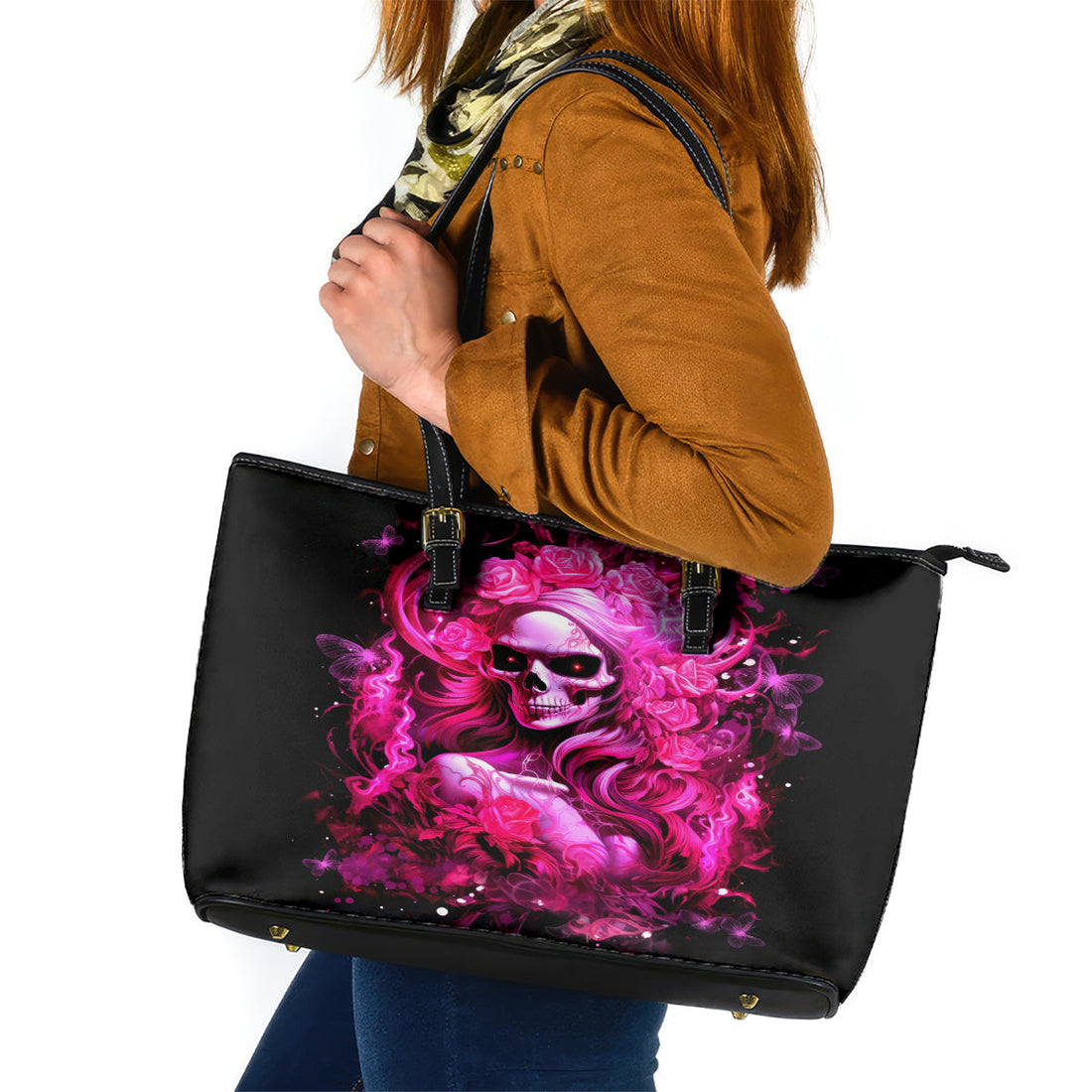 Skull Lady Leather Tote Bag Look Hot Be Cold DT01