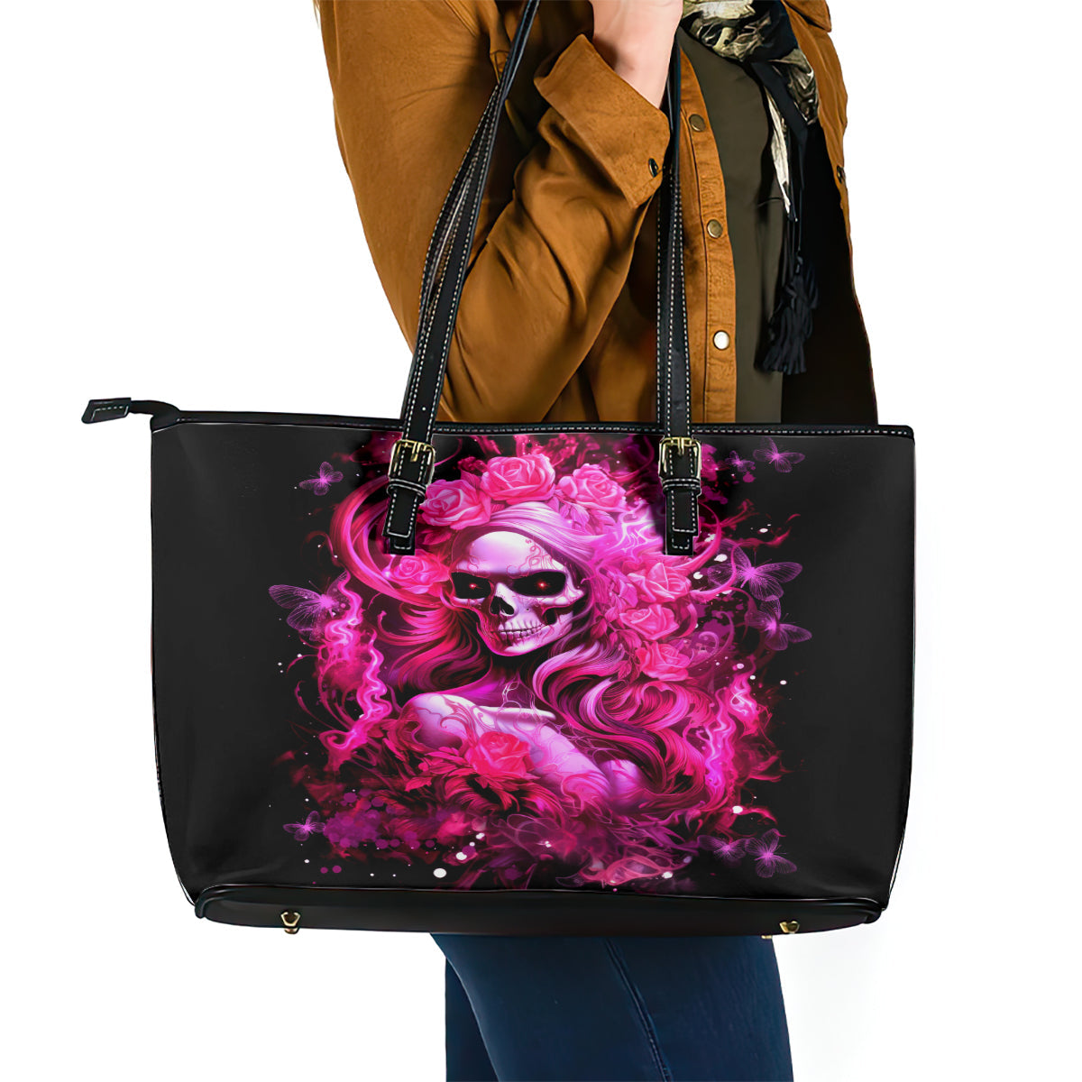 Skull Lady Leather Tote Bag Look Hot Be Cold DT01