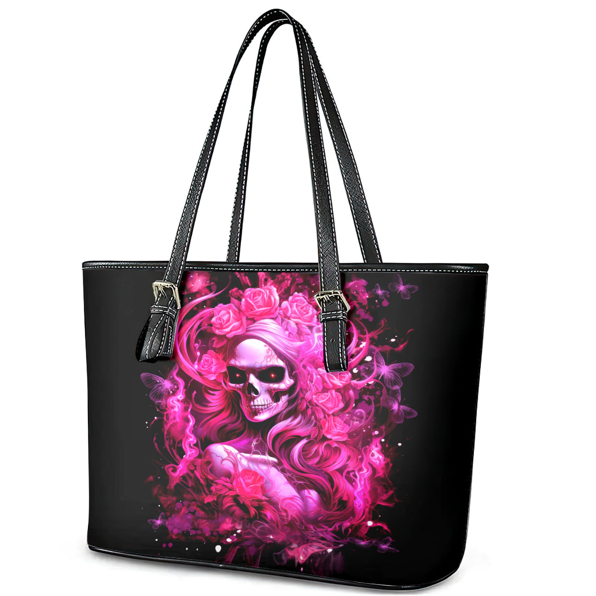 Skull Lady Leather Tote Bag Look Hot Be Cold DT01